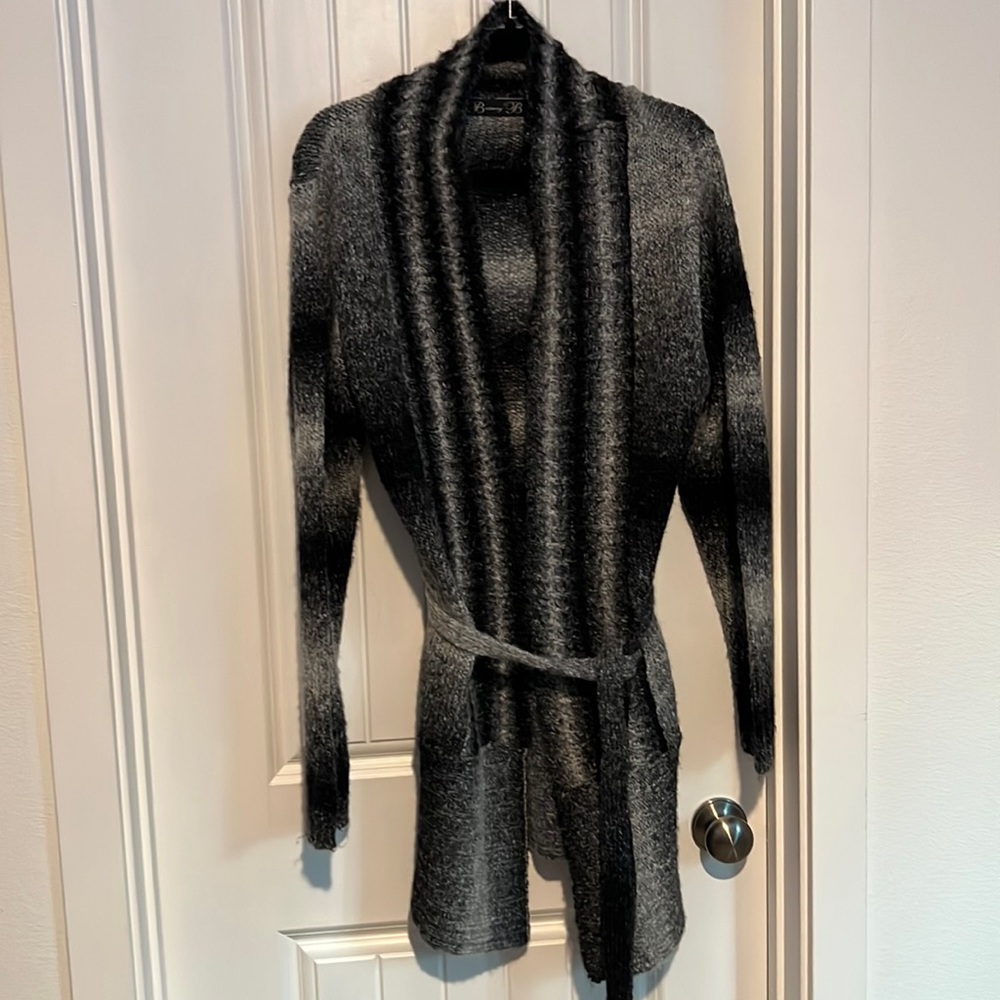 Brittany Black chunky soft sweater cardigan with tie
